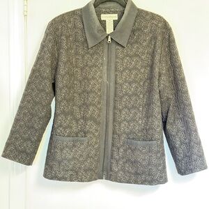 Vtg Compliments Collard Women’s Black Embroidered Jacket Retro Office Business